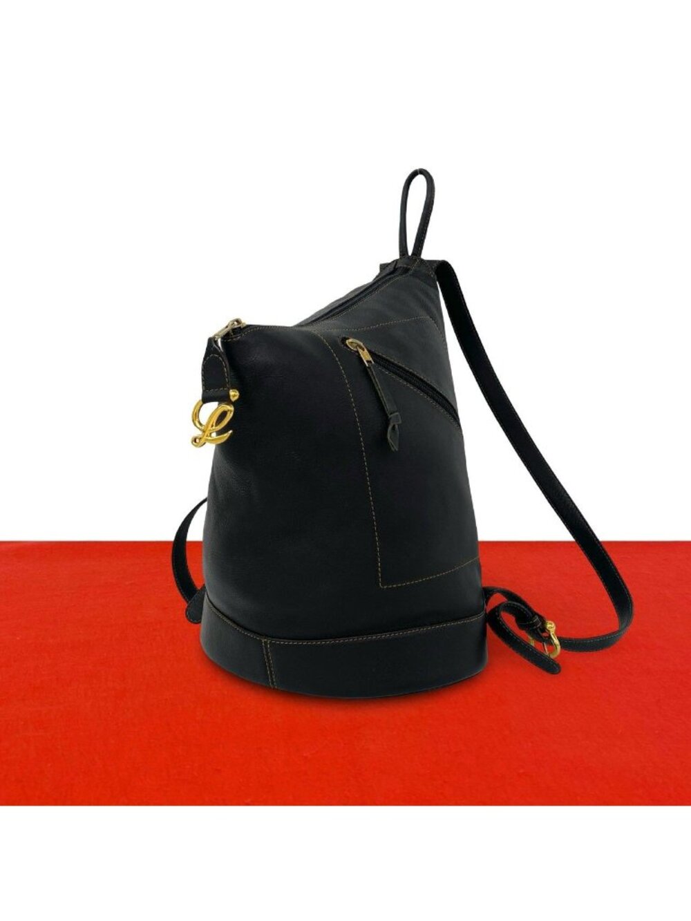 Loewe Vintage Anton Anagram Logo Leather Backpack Black